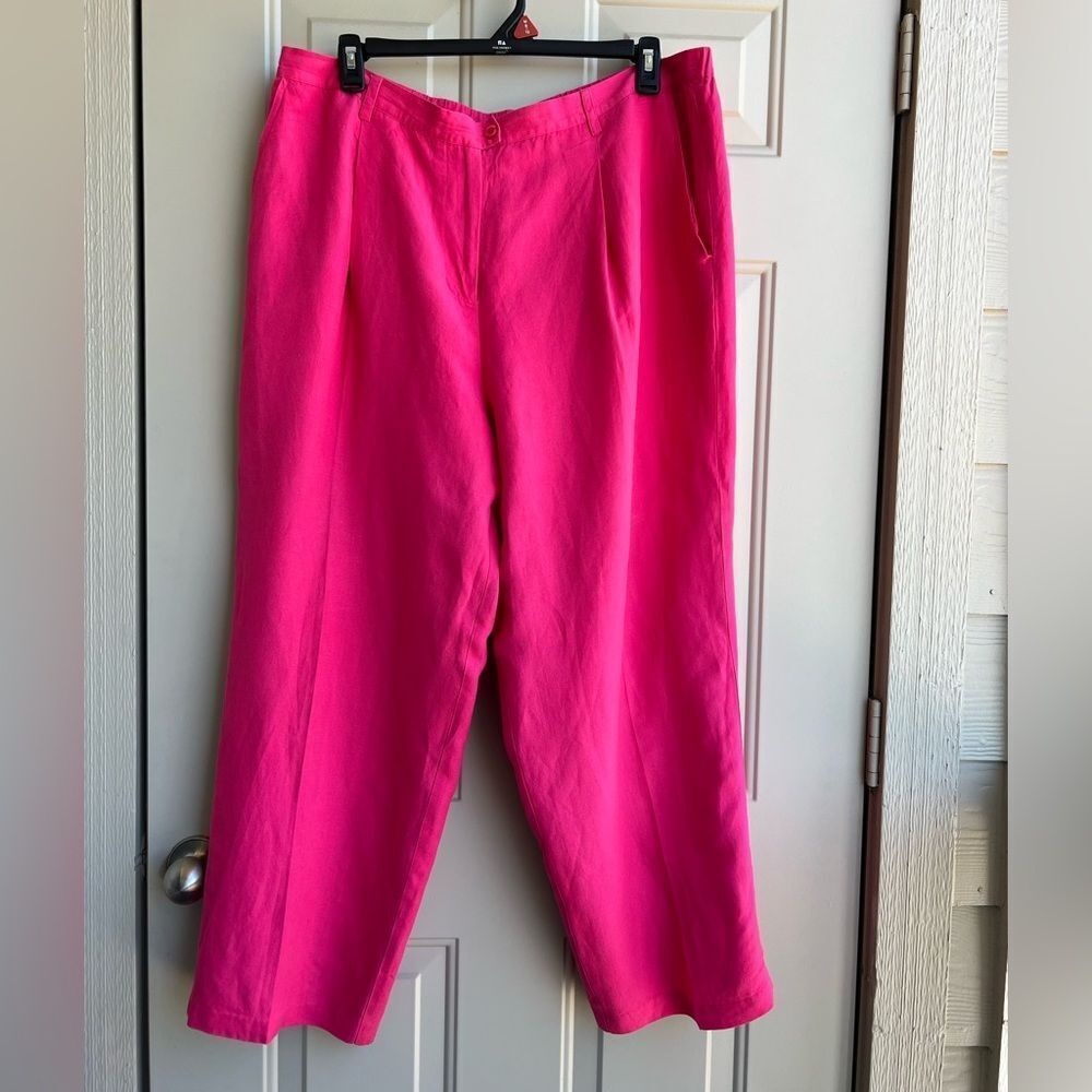 Jessica London Plus Size Linen Blend Wide Leg Pants 22W Bright Pink